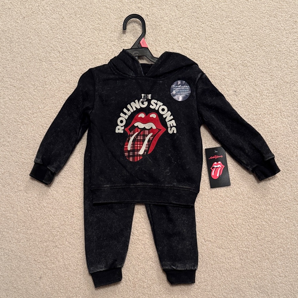 2T Rolling Stones Black Hoodie and Pants Set